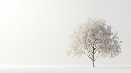 Fototapeta premium Minimalist tree with few branches and leaves, set against a white background for a clean look