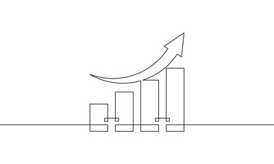 Continuous one line drawing of graph icon. Illustration vector of increasing arrow up. Business growth sign symbol. Bar chart in single line art