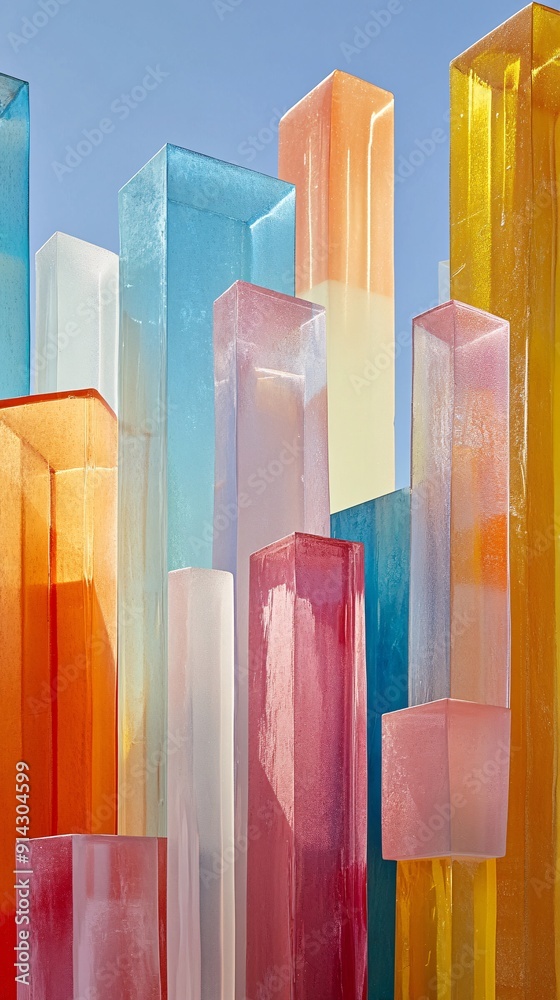 Poster abstract cityscape with clean geometric building shapes and soft pastel colors for a modern minimali