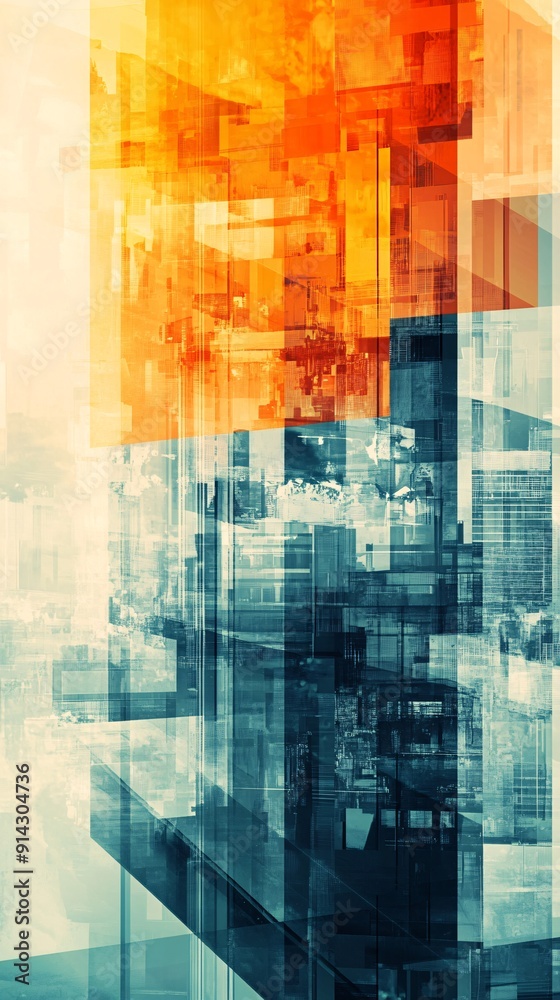 Poster Abstract cityscape with clean geometric building shapes and soft pastel colors for a modern minimalistic urban scene Stock Photo with copy space