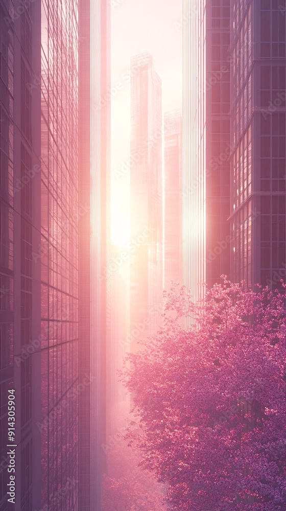 Poster minimalistic urban design with abstract cityscape and geometric buildings in soft pastel colors stoc