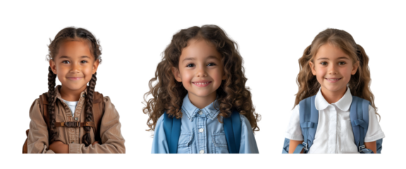 Portrait of children carrying backpacks to school