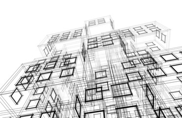 Abstract architectural drawing 3d rendering