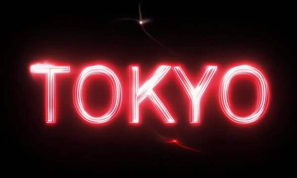 Text tokyo modern electric red neon effect animation on black background