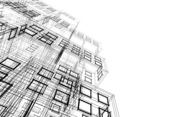 Abstract architectural drawing 3d rendering
