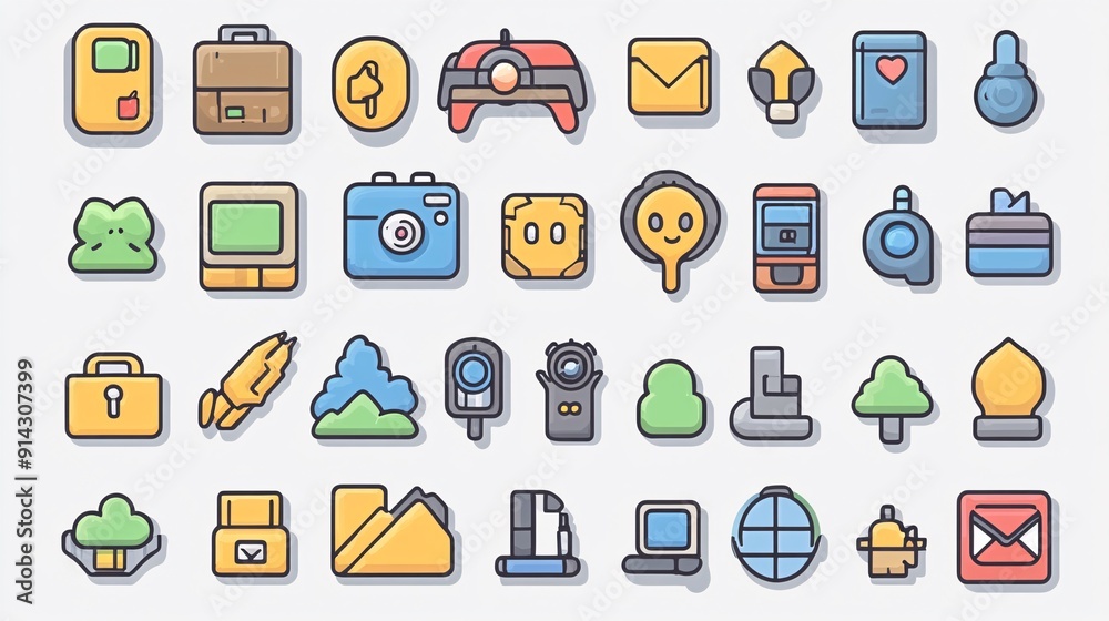 Poster Minimal symbols and icons in flat design with clean lines and high detail rendered in pastel colors Stock Photo with copy space