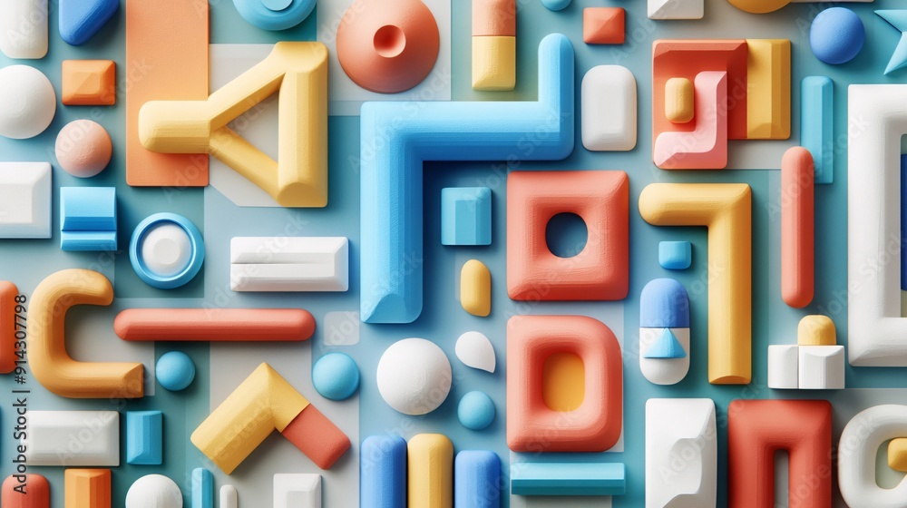 Poster high detail pastel-colored minimal symbols and icons with clean lines and flat design aesthetic stoc