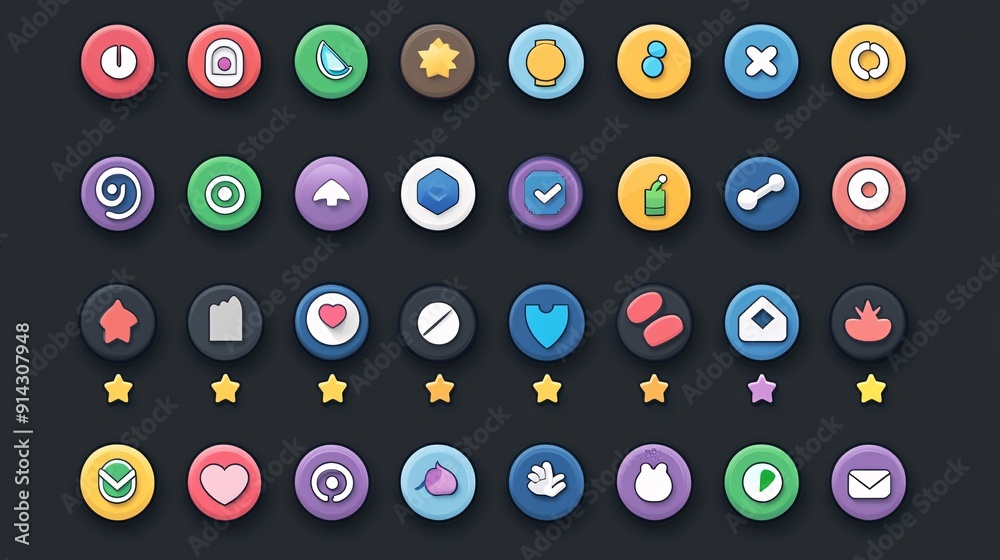 Poster detailed minimal icons and symbols in pastel colors with flat design and clean lines stock photo wit