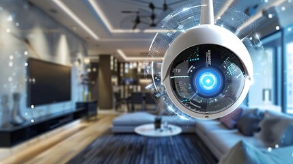 Modern Security Camera Overseeing and safety,Powerful Wi-Fi and Network Safeguard Enable Effective Management of Security Systems Rversee remote view with futuristic concept