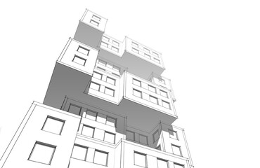 Abstract architectural drawing 3d rendering