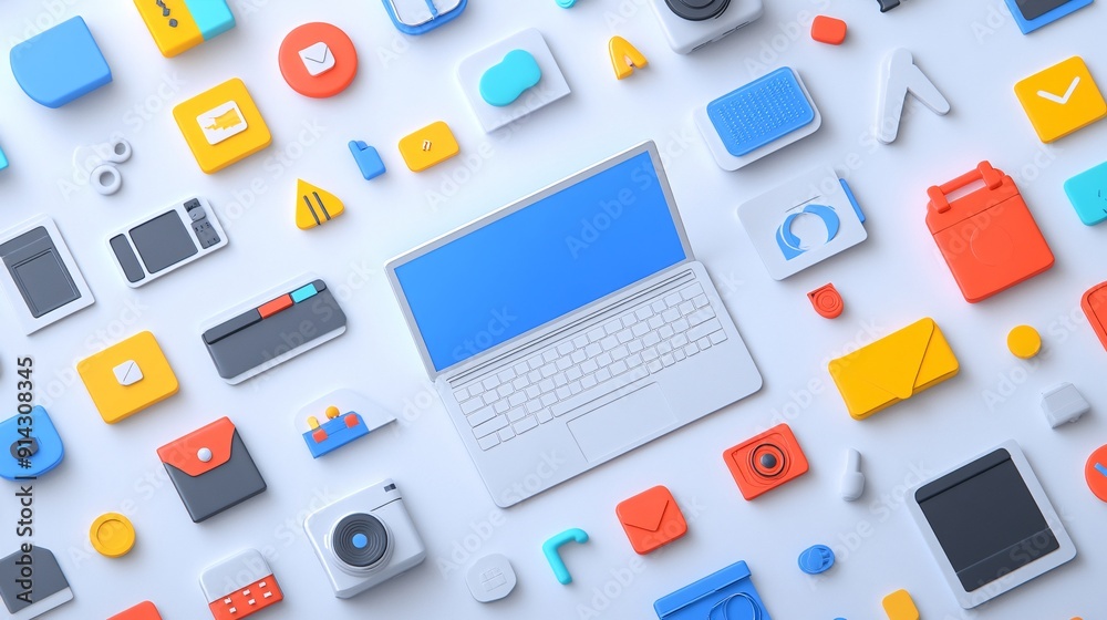 Poster clean-lined flat design icons and symbols in pastel tones with high detail minimalistic style stock 