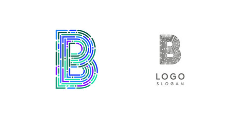 Colorful abstract letter B logo design with futuristic circuit pattern. Ideal for tech companies, digital media, software, apps, networking, branding. Vector illustration.