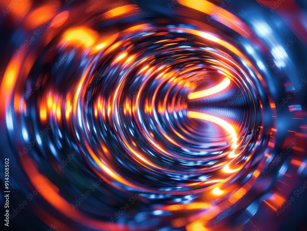 Poster abstract light tunnel featuring vibrant orange and blue patterns, creating a dynamic visual experien