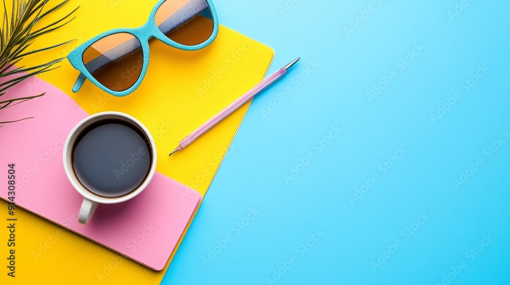 Poster Flat design pastel-colored minimal symbols and icons showcasing high detail and clean lines Stock Photo with copy space