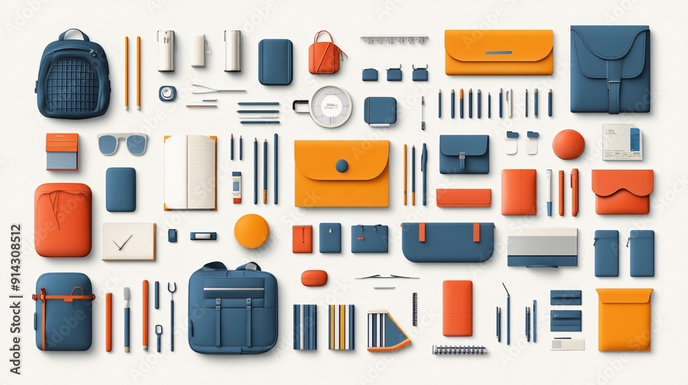 Poster Flat design pastel-colored minimal symbols and icons showcasing high detail and clean lines Stock Photo with copy space
