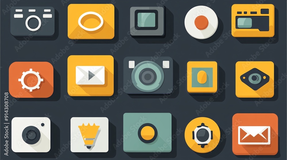 Poster High detail minimal icons and symbols in soft pastel colors with a flat design and clean lines Stock Photo with copy space