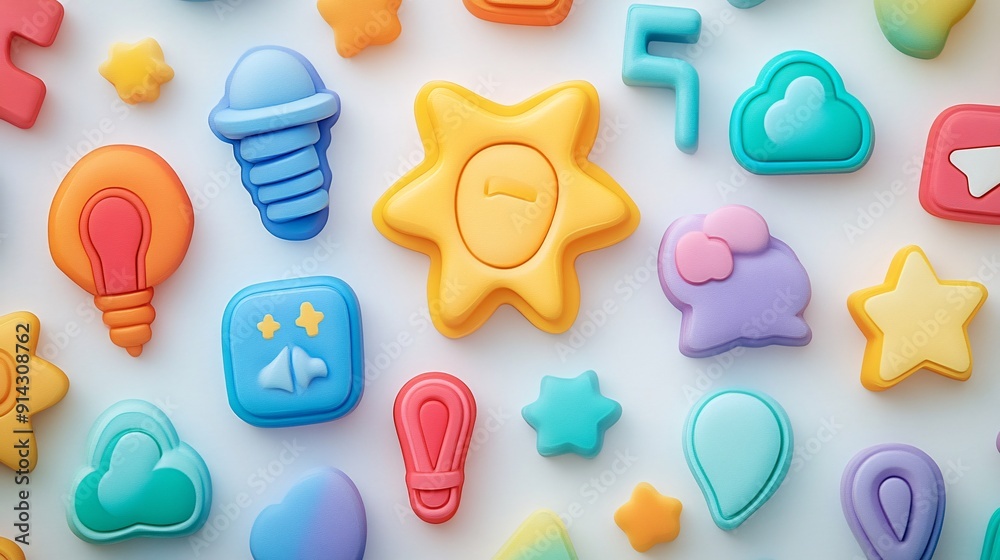 Poster high detail minimal icons and symbols in soft pastel colors with a flat design and clean lines stock