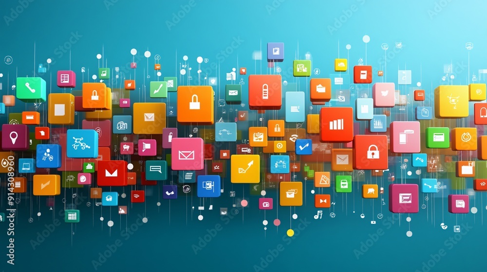 Poster Minimal symbols and icons in clean-lined flat design with high detail and pastel color palette Stock Photo with copy space