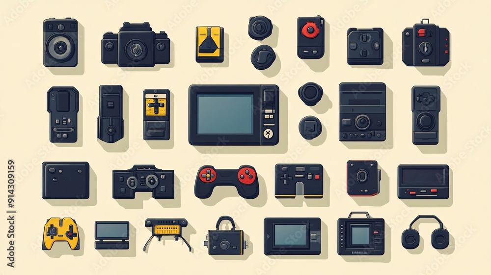 Poster minimal symbols and icons in clean-lined flat design with high detail and pastel color palette stock