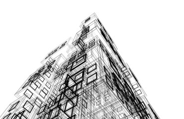 Abstract architectural drawing 3d rendering