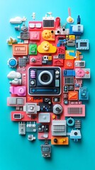 Minimal symbols and icons in flat design with clean lines and high detail rendered in pastel colors Stock Photo with copy space