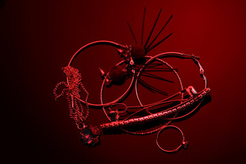 Set of women's jewelry in red neon light