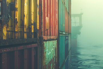Obraz premium Colorful Containers on a Foggy Day