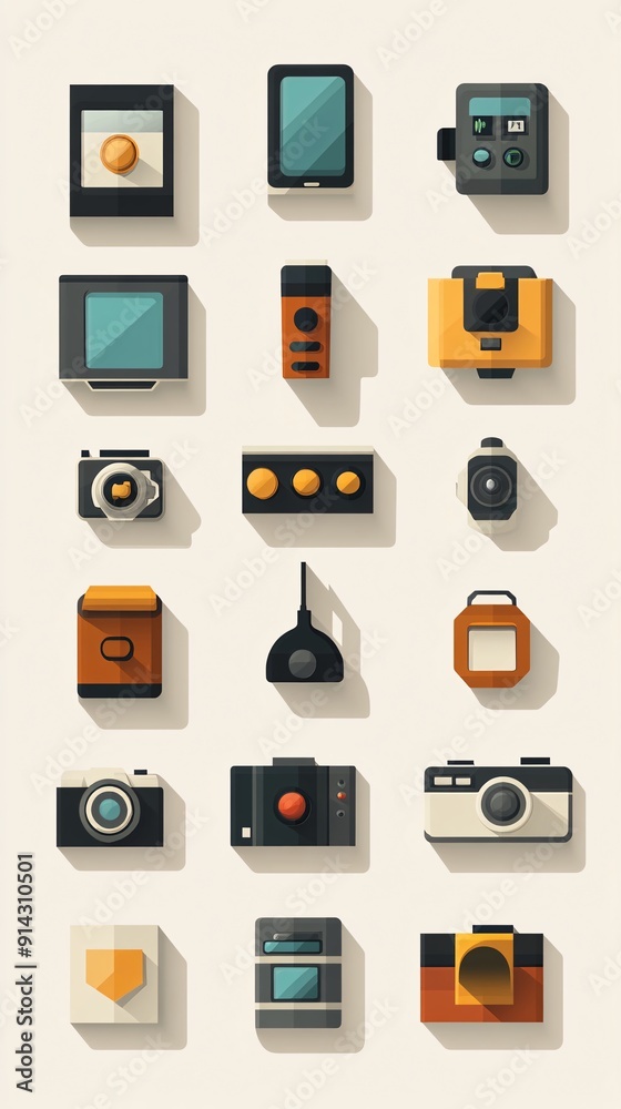 Poster clean-lined flat design icons and symbols in pastel tones with high detail minimalistic style stock 