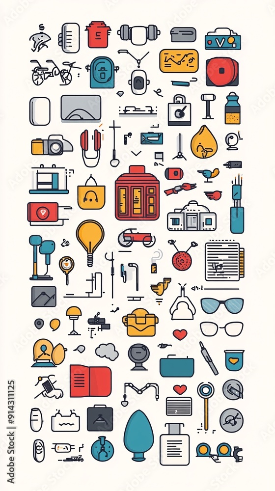 Aufkleber minimal symbols and icons in clean-lined flat design with high detail and pastel color palette stock