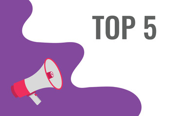 top 5 button, banner, label, template for website. top 5 text with colorful megaphone icon
