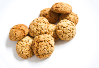 Whole grain cookies on white background