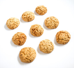 Whole grain cookies on white background