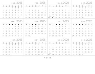 Calendario 2025 tamaño carta. Puede ser escalable a otro tamaño