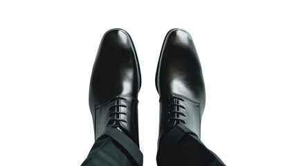Businessman's black shoes on transparent background