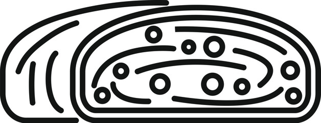 Simple and delicious swiss roll cake icon featuring a thin layer of sponge cake rolled up with a sweet filling