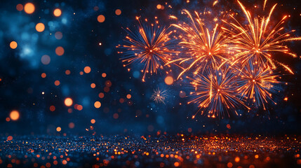Obraz premium Beautiful colored festive fireworks close-up against a dark sky 