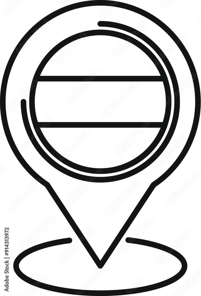 Poster simple black thin line icon of a location pin pointing a place with empty lines for text