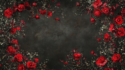 Floral frame design element. Copy space. dark and red.