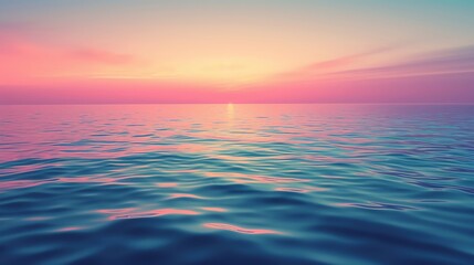 Fototapeta premium A tranquil ocean scene at sunset, showcasing vibrant colors reflecting on calm water waves, ideal for relaxation and inspiration.