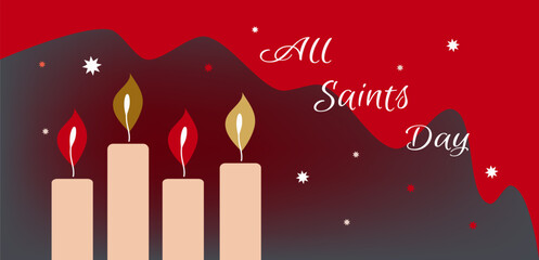 All Saints Day greeting card or banner, Vector All Souls Day background. hand drawn Illustration with text and candles for poster and flyer design.