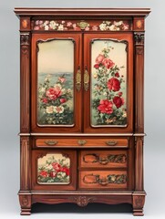 Ornate Wooden Cabinet with Floral Motifs