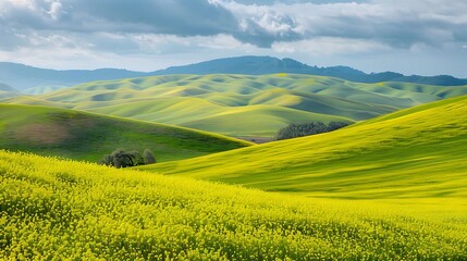 Fototapeta premium Rolling Hills Covered in Golden Flowers
