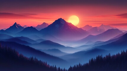 Obraz premium Majestic mountain range at sunrise with colorful sky