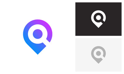 Pin location with magnifying glass, track location logo design
