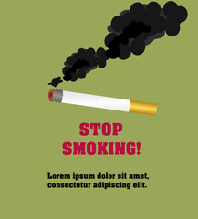 Burning cigarette and the inscription stop smoking under it. Vector illustration.