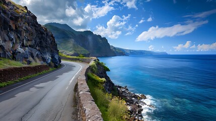 Coastal Road Winding Along Rugged Cliffs