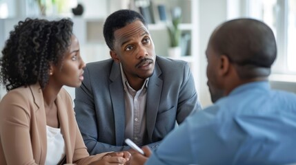 Financial advisor discussing bank loan options with a couple.