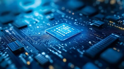 Advanced Microchip on Blue Circuit Board