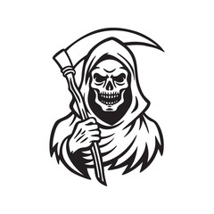Illustration of death with a scythe.vector isolated on white background