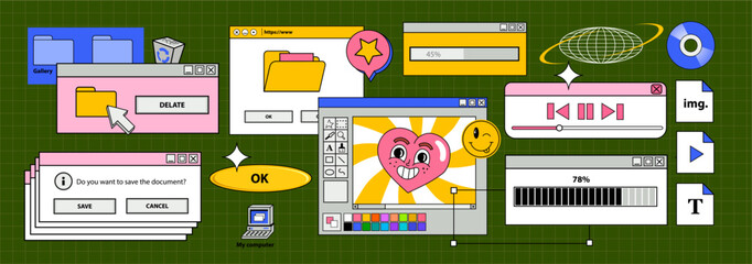 Vector windows. Vaporwave Desktop. Template different Screens